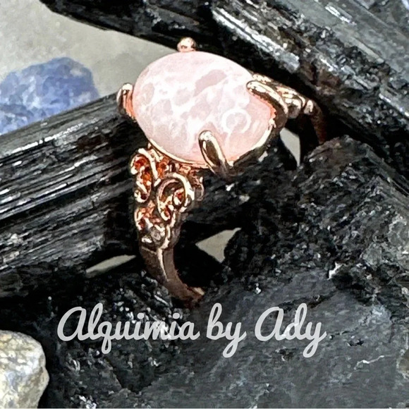 Flower Agate rose gold Victorian gem ring - Picture 1 of 14